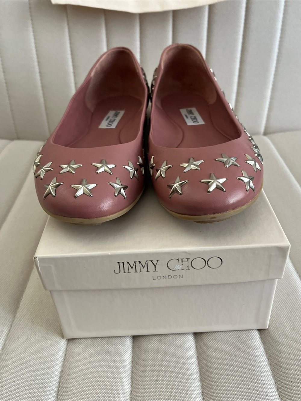 Jimmy Choo Pink Leather Star-Stud Ballet Flats